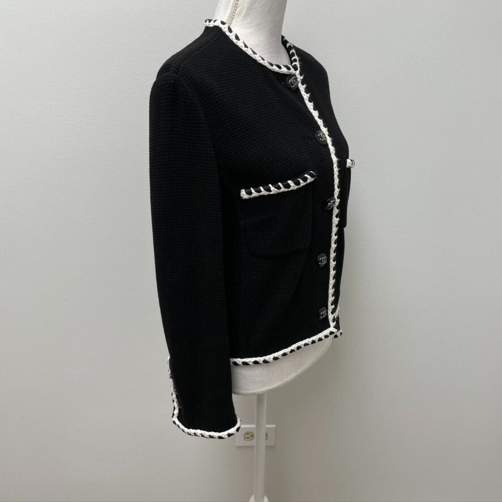 Chanel Waffle Knit Jacket Womens 40 8 Black Button Old Money Luxury Designer - Picture 6 of 16
